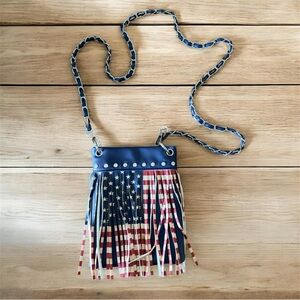 American Flag Faux Leather Fringe Rhinestone Crossbody Bag